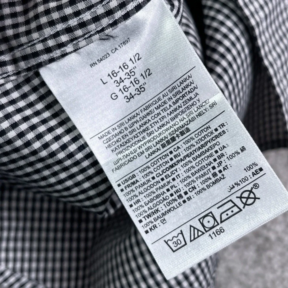 Banana Republic Shirt Mens Large Black Gingham Tailored Slim Fit‎ Non Iron